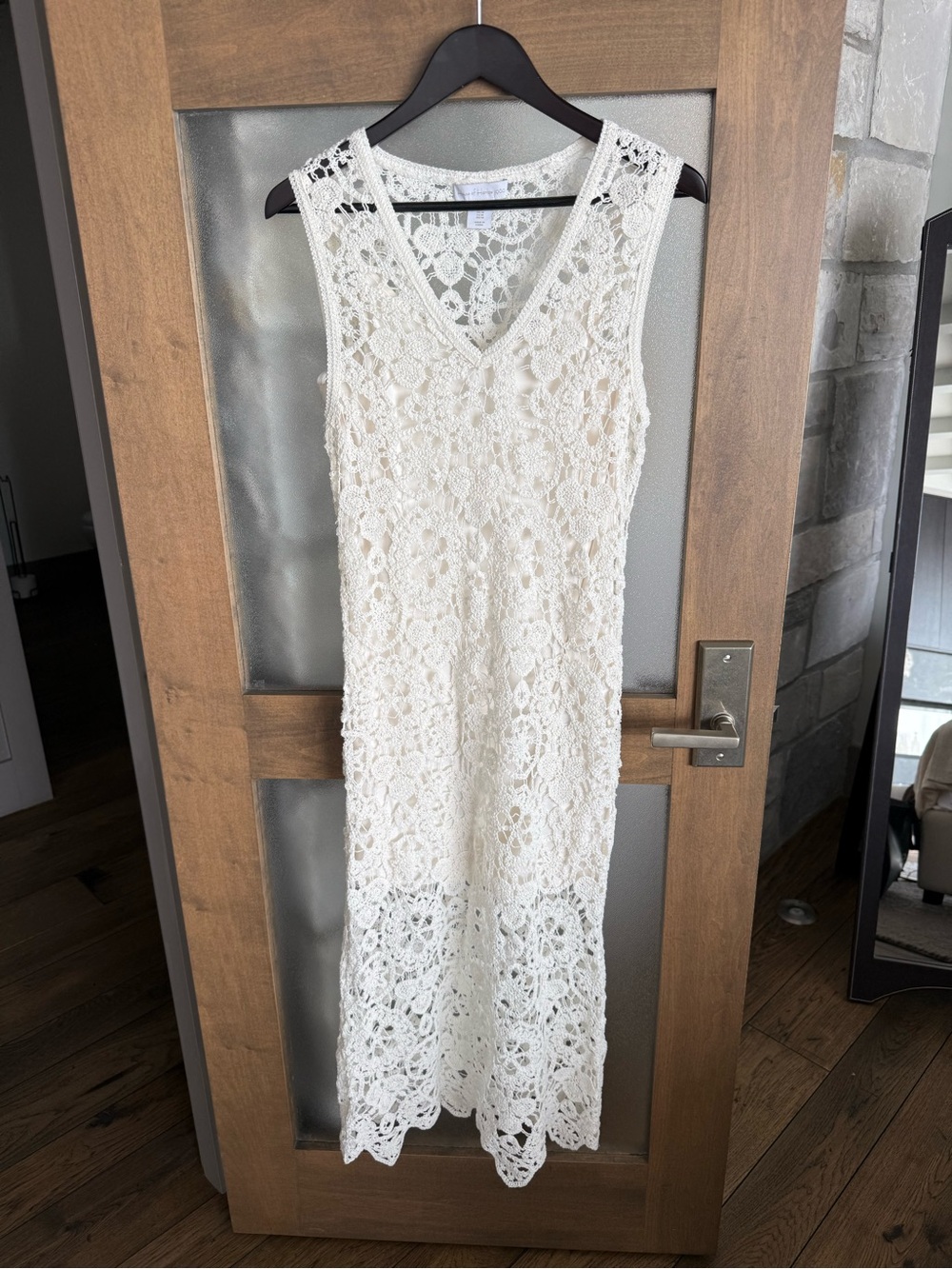 House of Harlow 1960 White Crochet V-Neck Maxi Dress